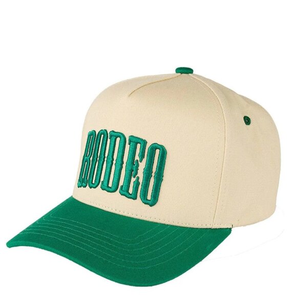 New with tag Green RODEO Trucker Hat Puff Embroidery Snapback Mesh Baseball Cap - Picture 1 of 3